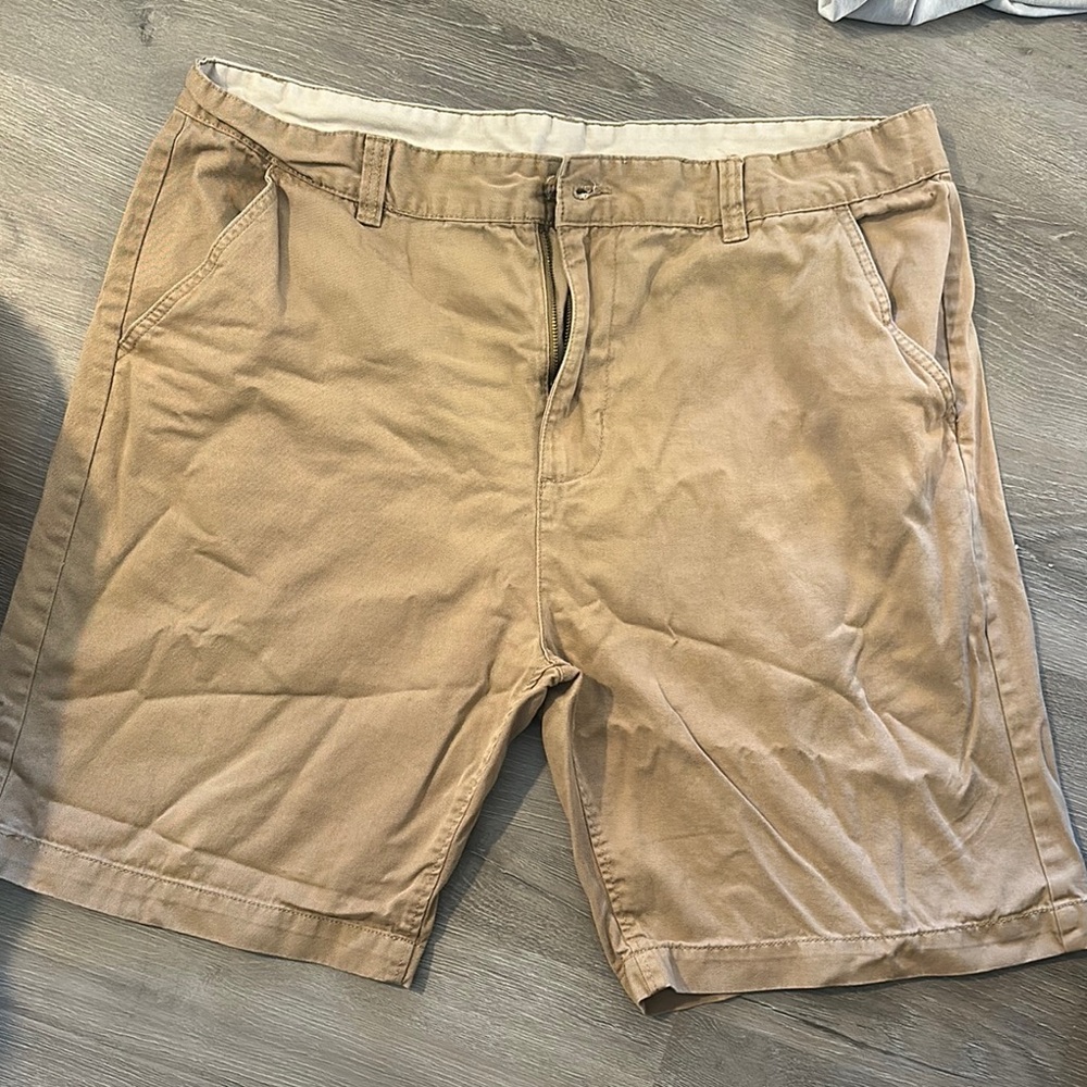 Tan Flat Front Summer Shorts Lightweight Casual